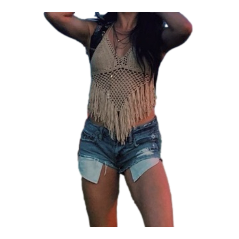 FOREVER 21 CROCHET HALTER TOP BEIGE size S